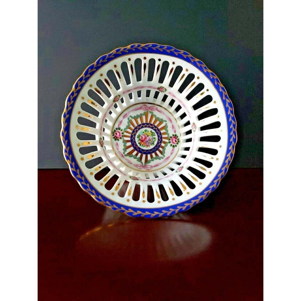 Royal Danube Round Latticed Gold Ribbon Bowl 1886 Porcelain Scalloped Candy Dish